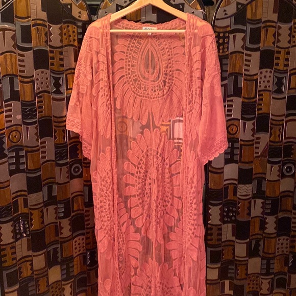 Boho Pink Embroidered Shawl - Picture 1 of 2